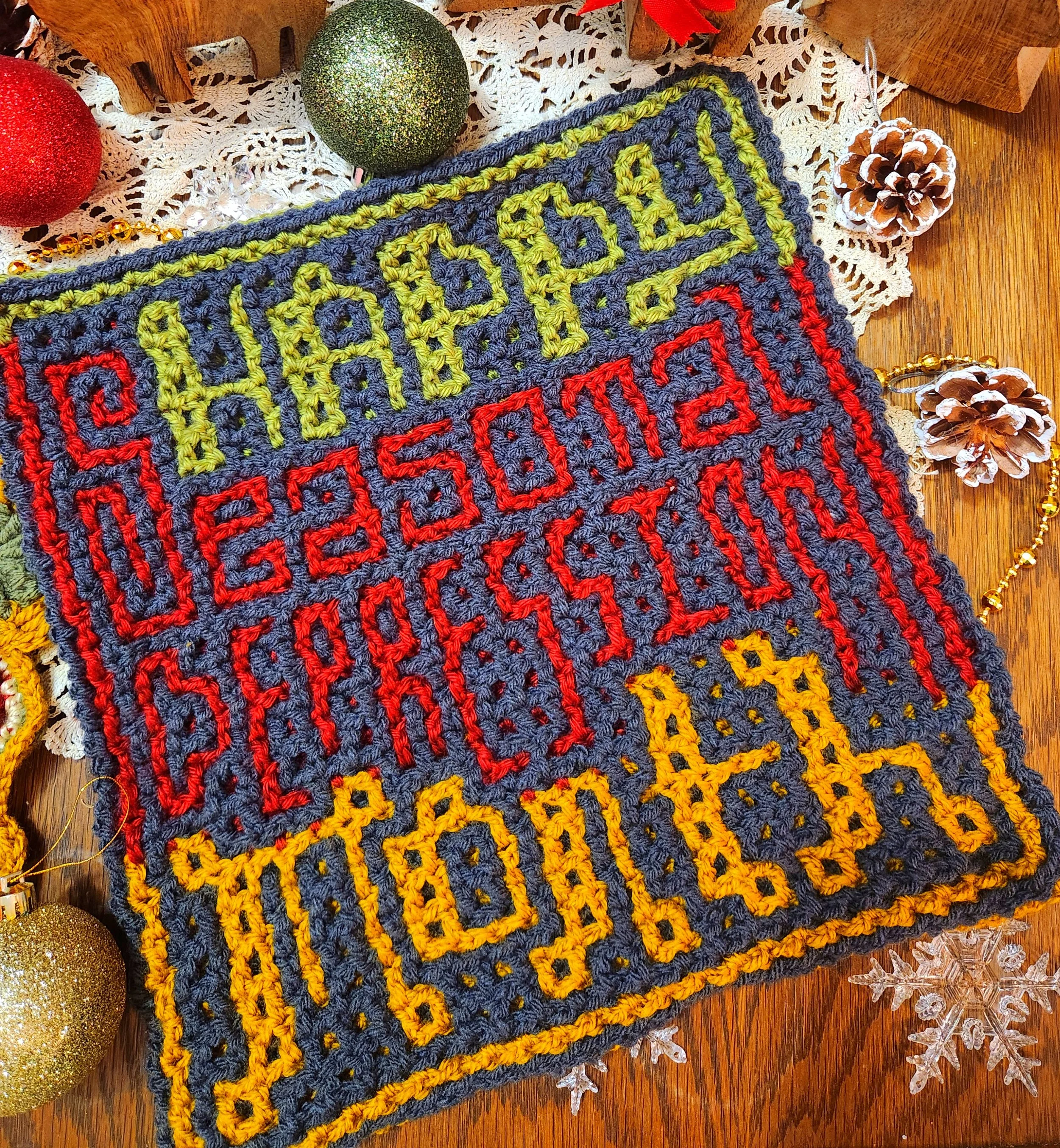 Happy Seasonal Depression Month - Interlocking Crochet Square - Day 5 - 2025 Unhinged Christmas CAL