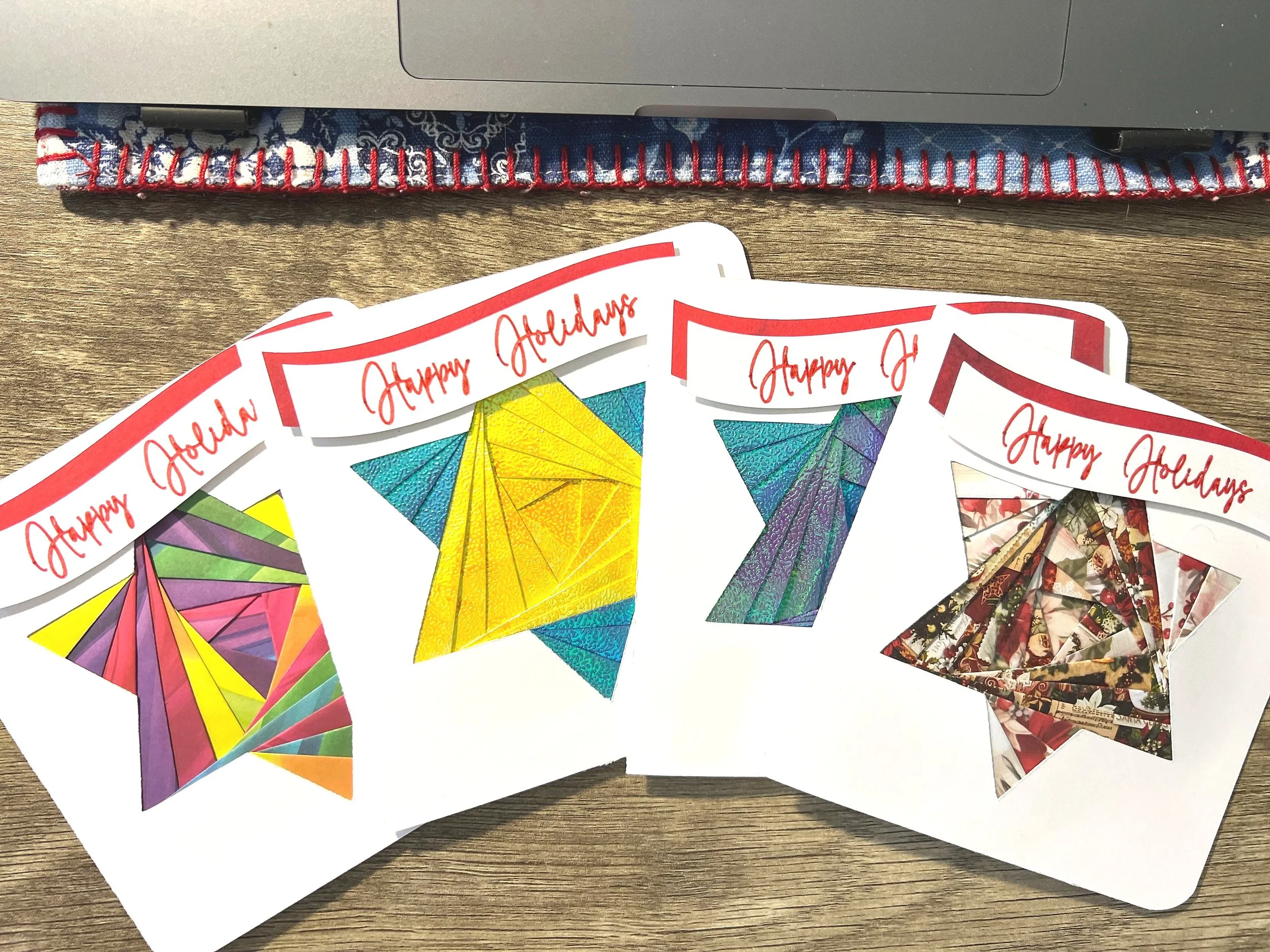 Set of 4 5x5 Star Handmade Christmas Cards