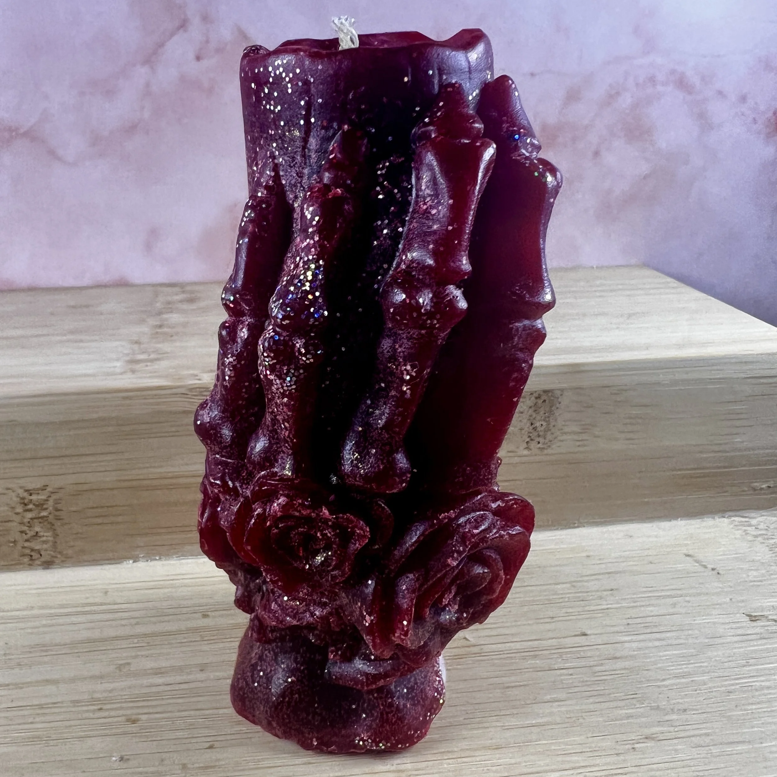 Red Skeleton Hand with Skulls Candle