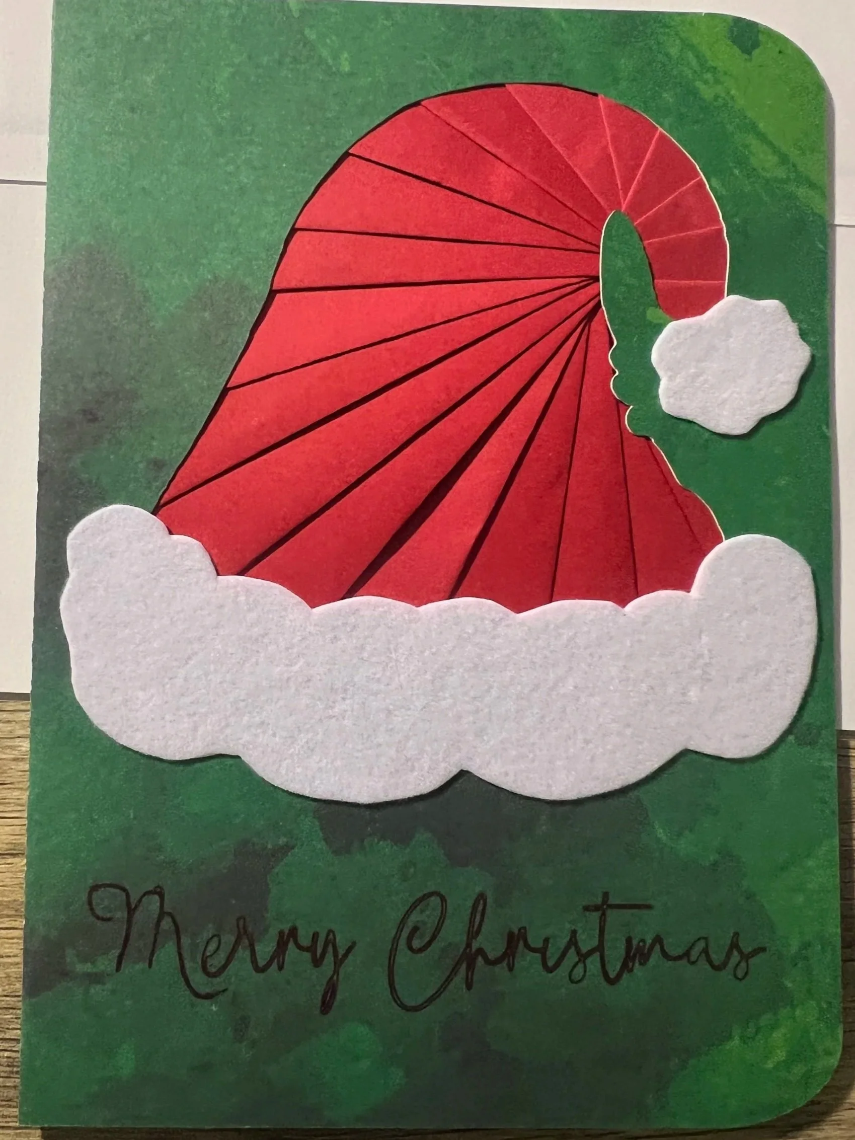 Santa Hat Handmade Christmas Card_Green with Message inside