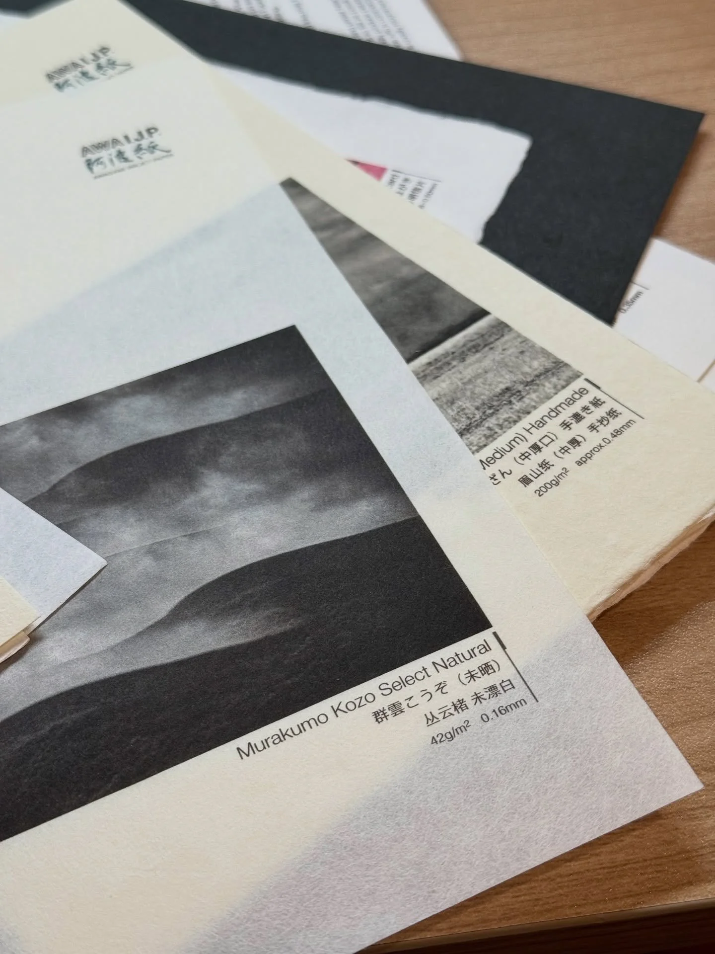 紙を選ぶことは、作品の声色を選ぶこと。
進行中のプロジェクトでは、どの阿波和紙 Awagami で表現するかを吟味しています。
繊維・インク・余白が呼吸を合わせたとき、いちばんふさわしい一枚が静かに語りだす。

Choosing paper is choosing the image&rsquo;s voice.
For our current project, we&rsquo;re auditioning Awagami washi&mdash;
Let fibers, ink, and s