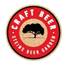 Logo of Craft Beer Stein's Beer Garden featuring a black tree on a beige background with red text.