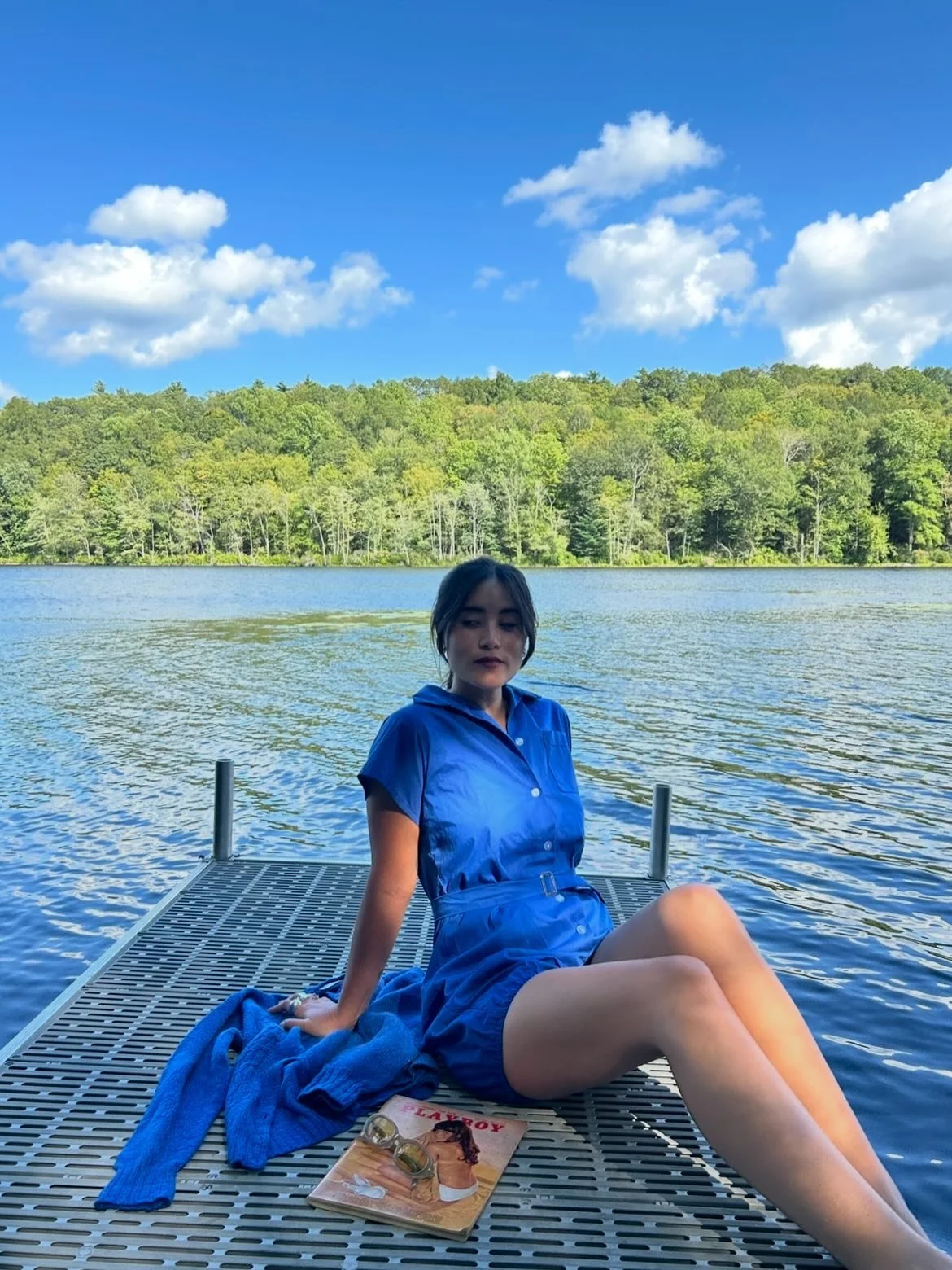 Summer camp forever in this vibrant blue 1950&rsquo;s wool cardigan, paired with a vintage gym romper. The playsuit is from the 90&rsquo;s, but in the exact style the company was manufacturing starting in the 1940&rsquo;s. Comes with a belt!

Just dr