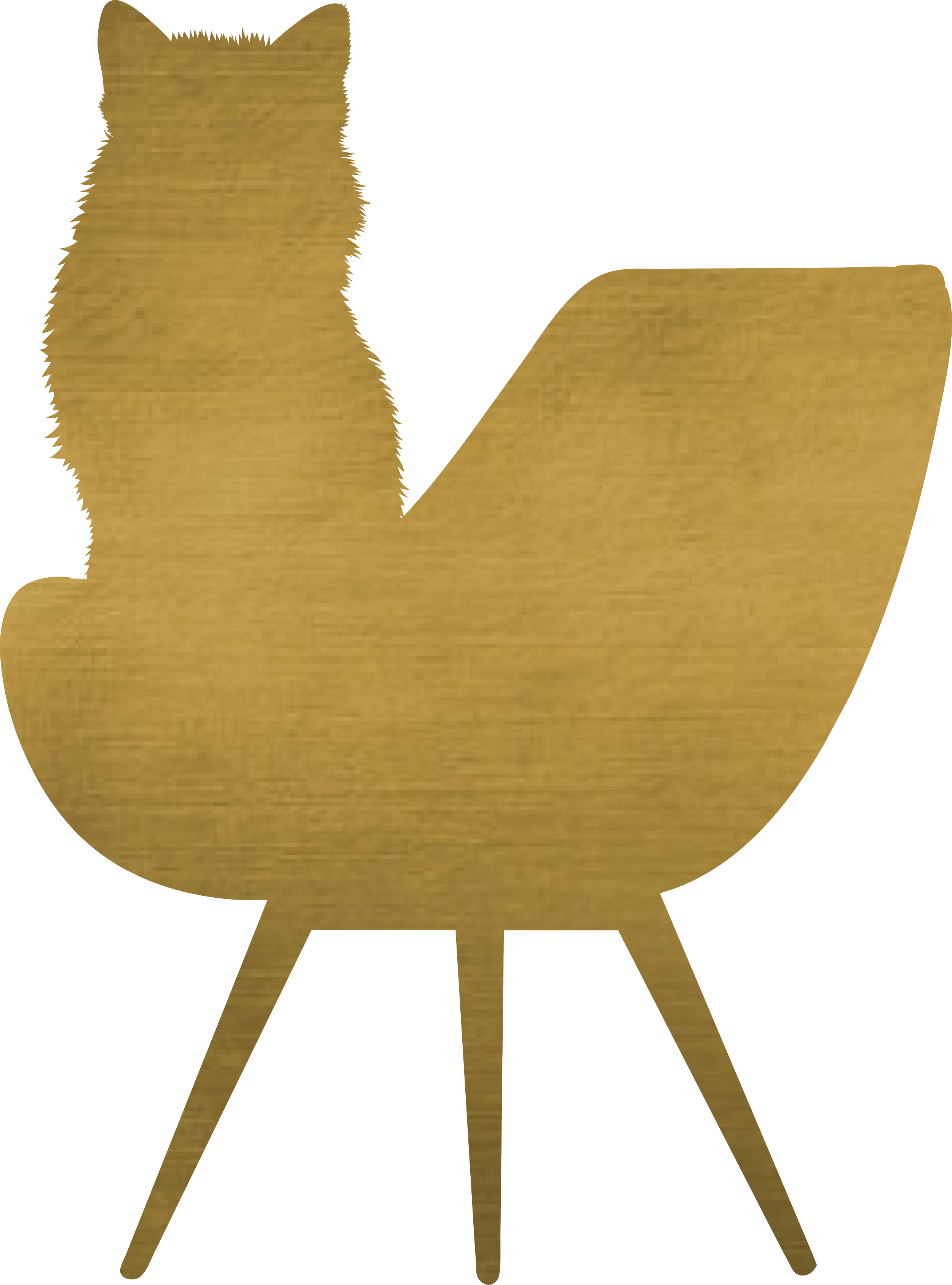 Silhouette of a sitting dog with pointy ears and fluffy tail, made of textured brown material, placed on a white background.