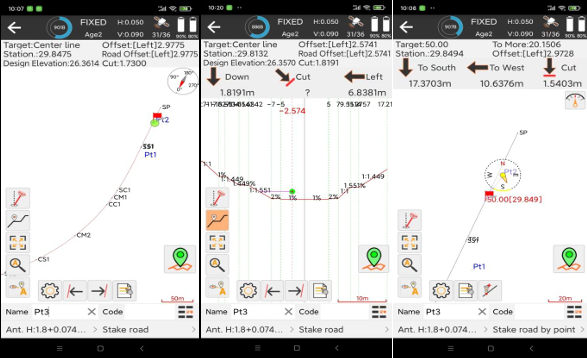 A GPS navigation screen showing a course with lane guidance, elevation profile, and directional arrows, for a hiking or biking route.