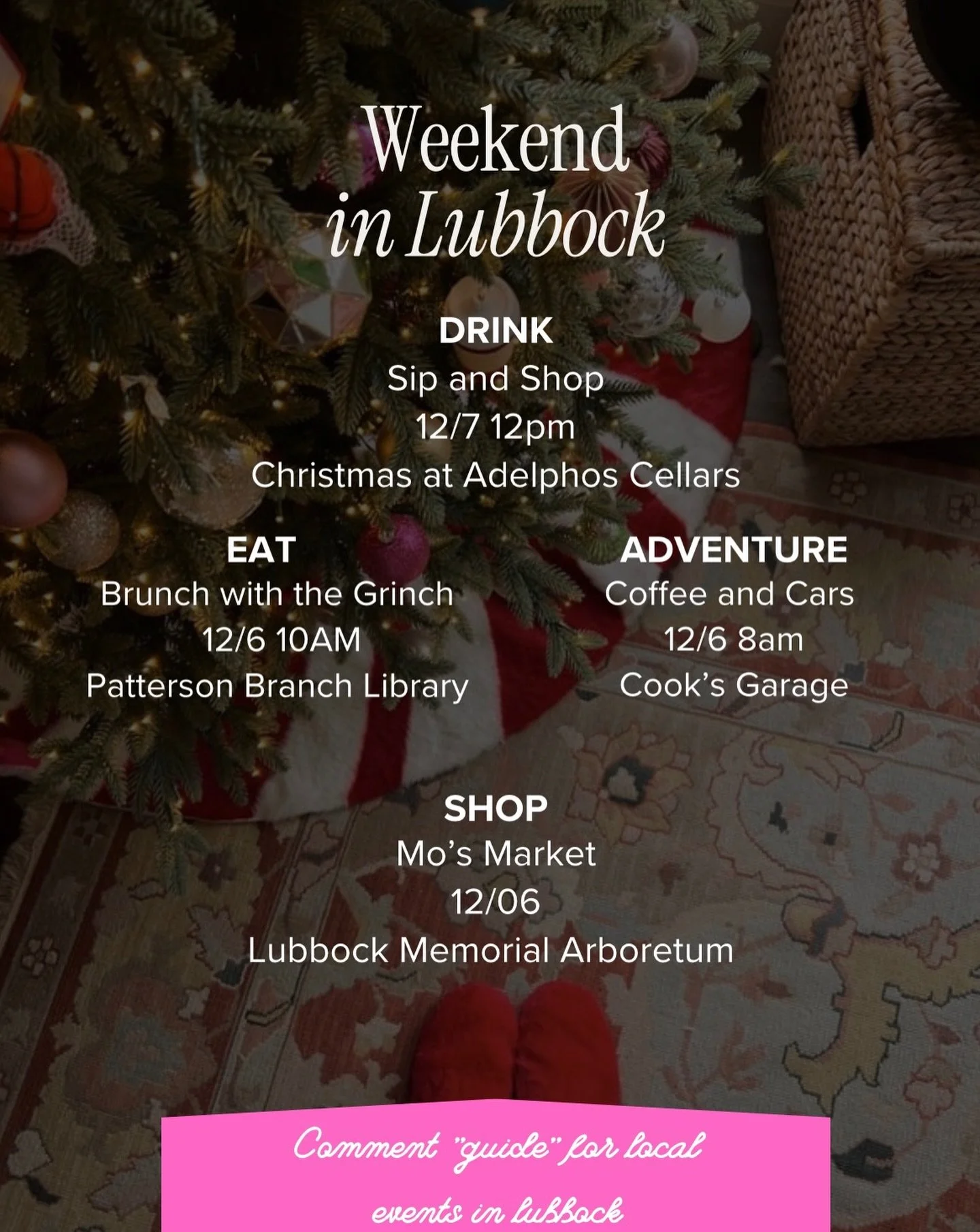 It&rsquo;s Christmas time in the 806 yall 🎄

So many fun things to do locally with the fam..want the full holiday guide? Comment &ldquo;guide&rdquo; 🫶🏽

Xoxo,
Your Friend in Real Estate 🏡