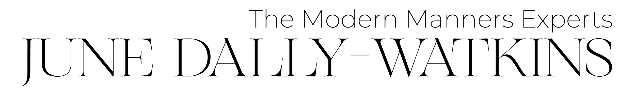 Text: The Modern Manners Experts, JUNE DAILY-WATKINS - The Modern Manners Experts logo