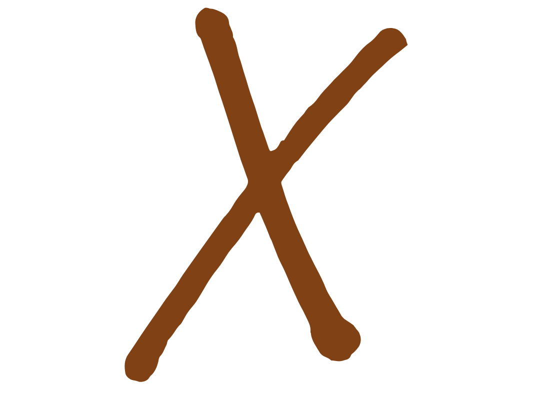 Immagine di una grande X marrone disegnata a mano su sfondo bianco.
