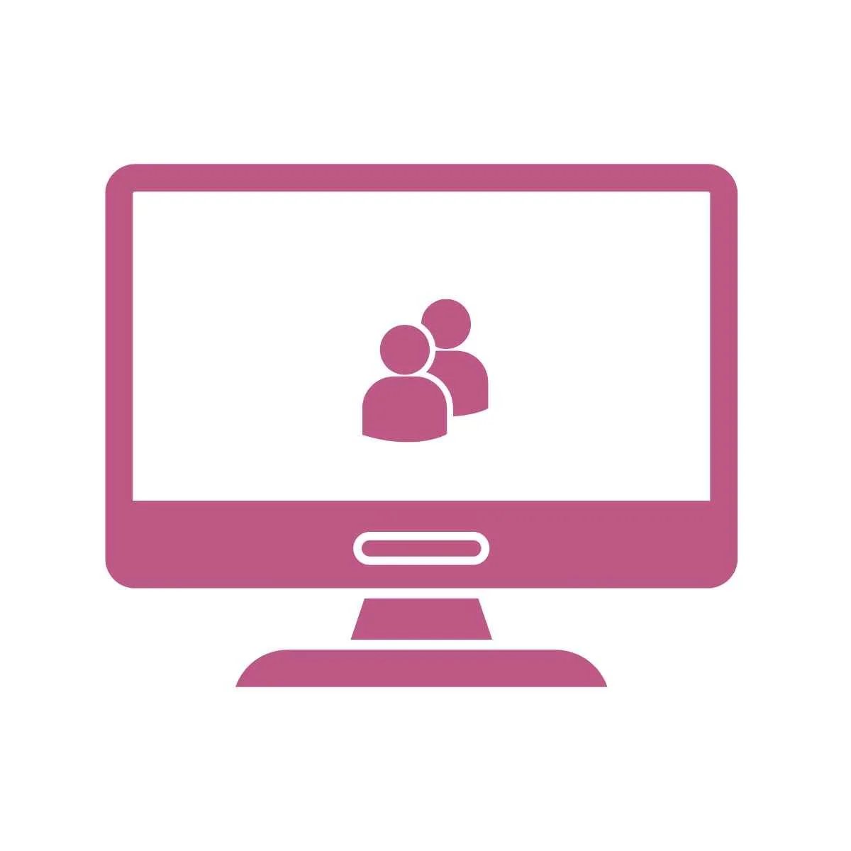 Icona di due persone stilizzate su uno schermo di computer, rappresentando una videoconferenza o un incontro virtuale.