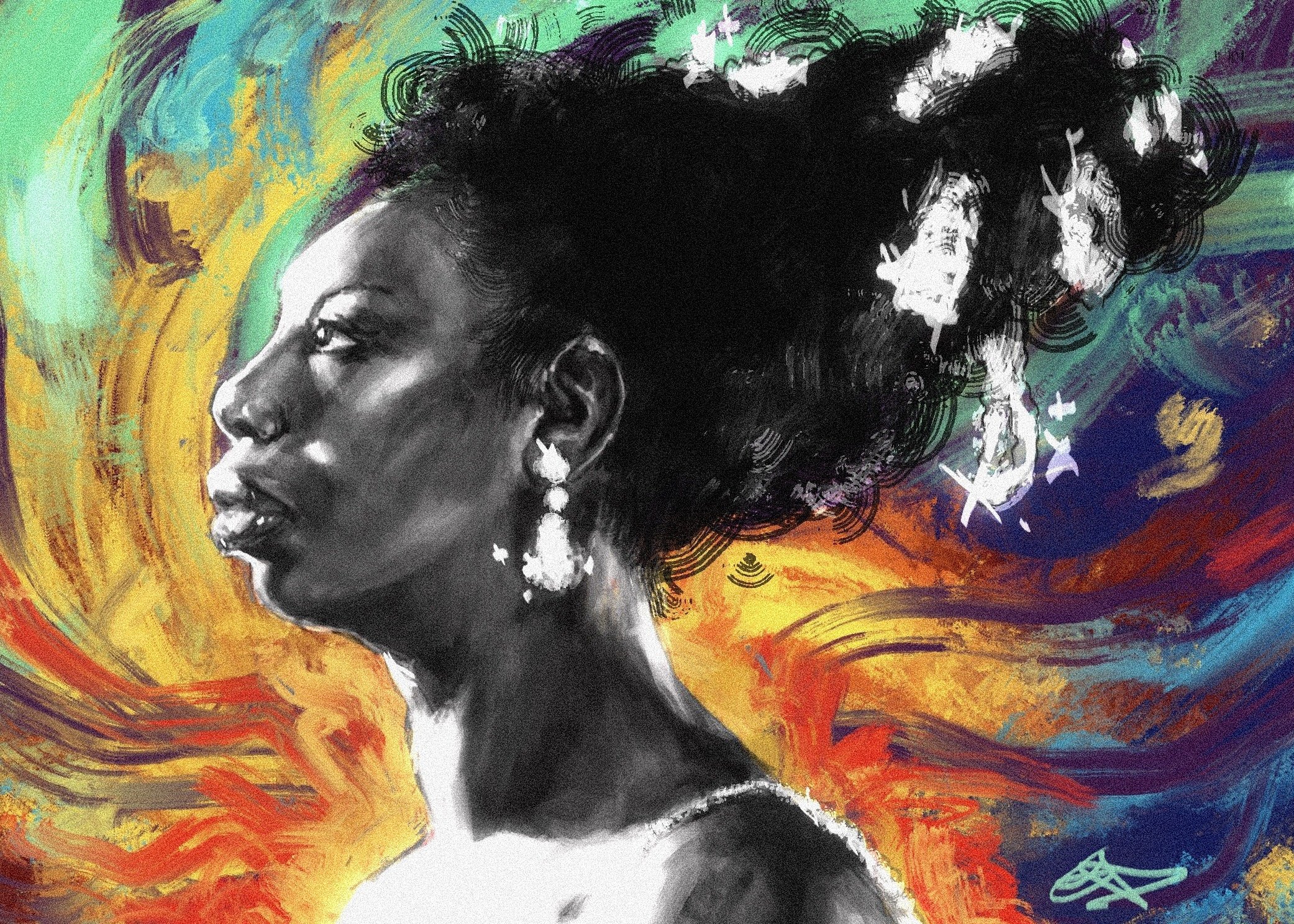 Abstract portrait of a woman with colorful background