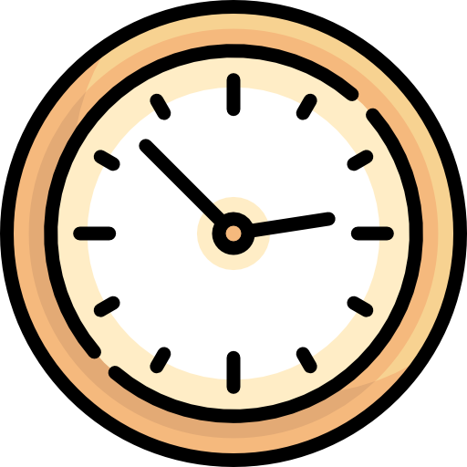 Illustration of a round clock with wooden frame showing 2:52