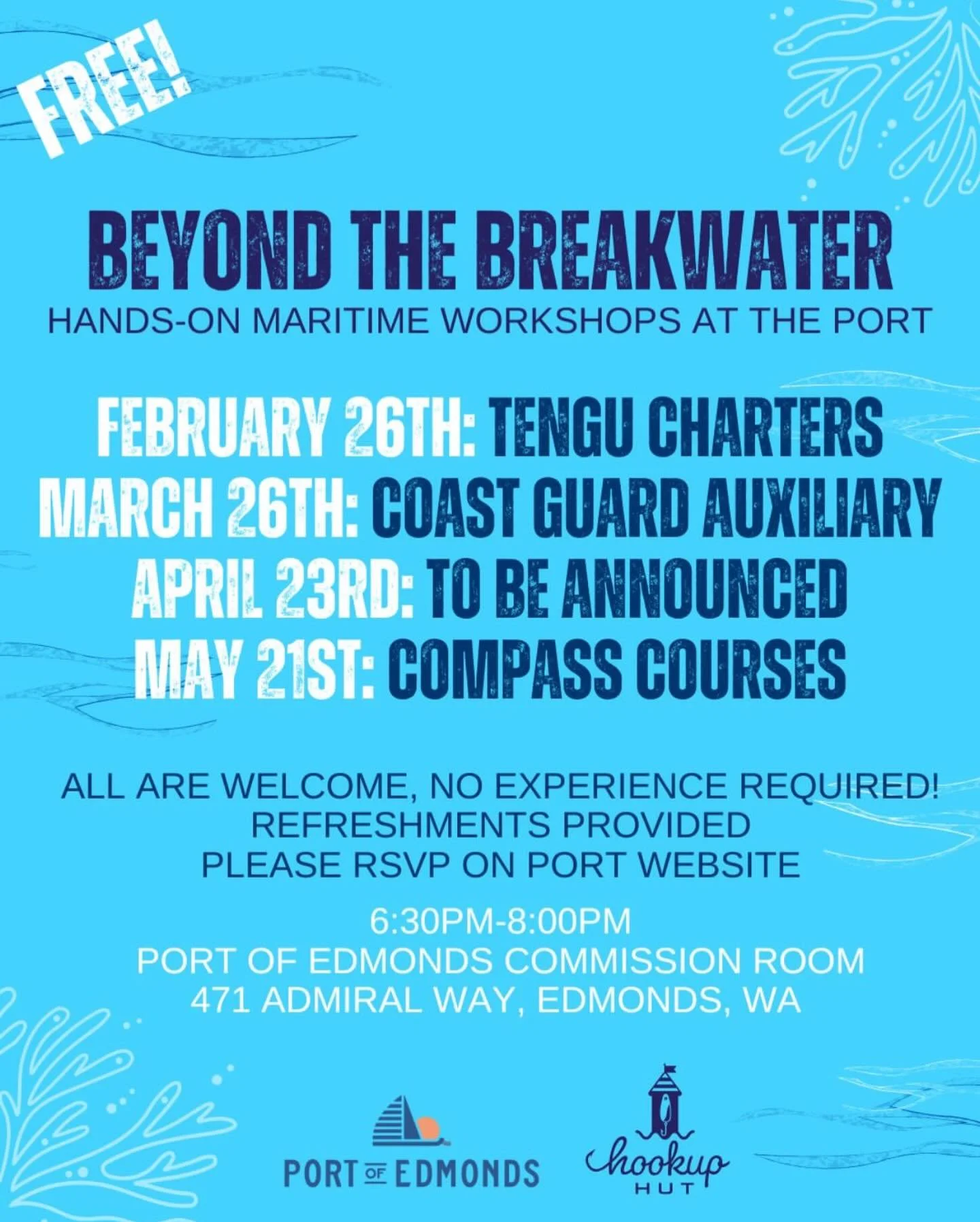 So thrilled to announce the Beyond the Breakwater series at the @portedmonds with the first event later this month. The Hookup Hut will be the MC and a sponsor and we have been planning this series for the past year along side the Port of Edmonds. 

