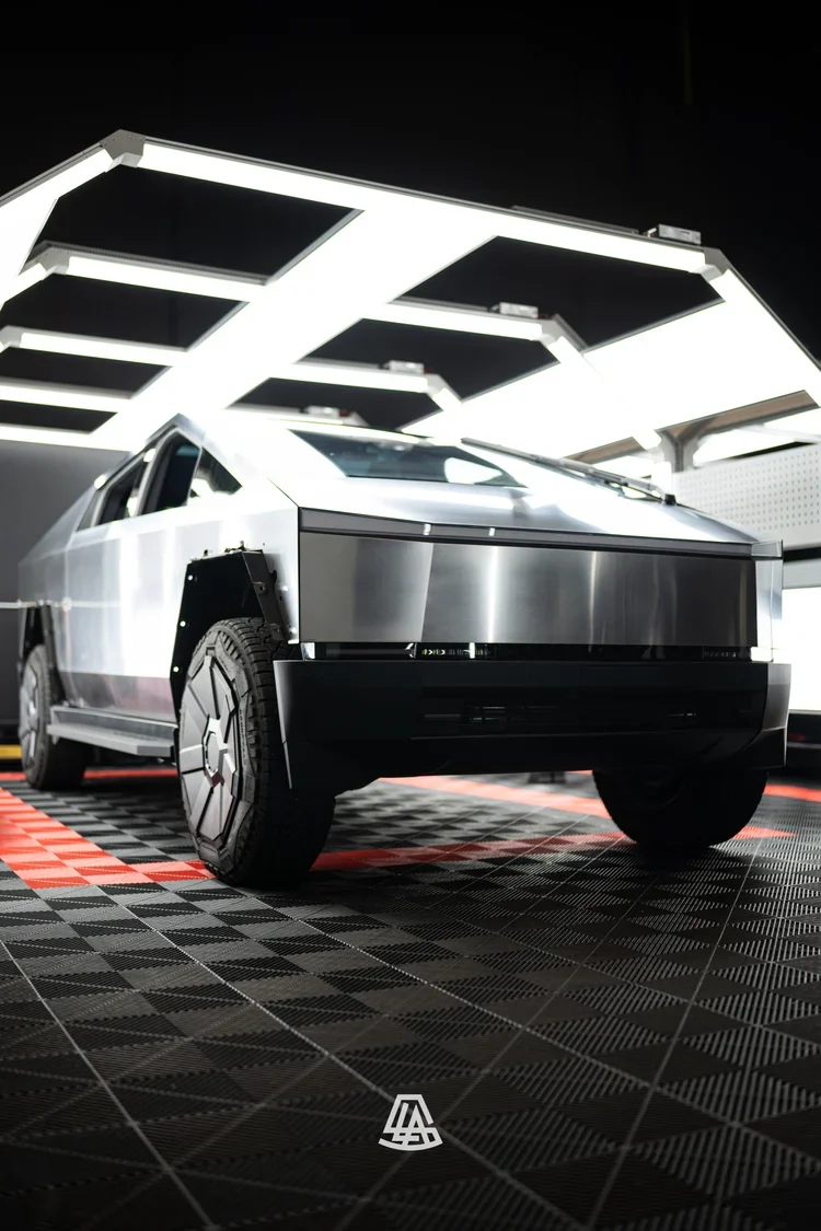 Silver Cybertruck with paint protection film