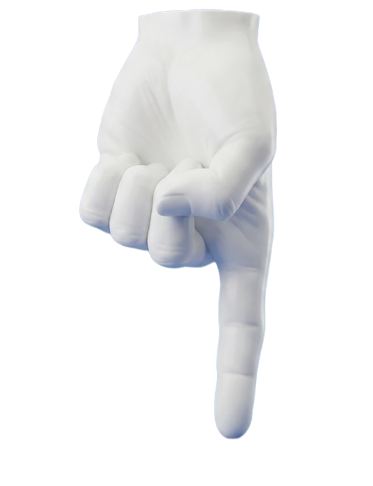 A white mannequin hand with the middle finger extended in a rude gesture.