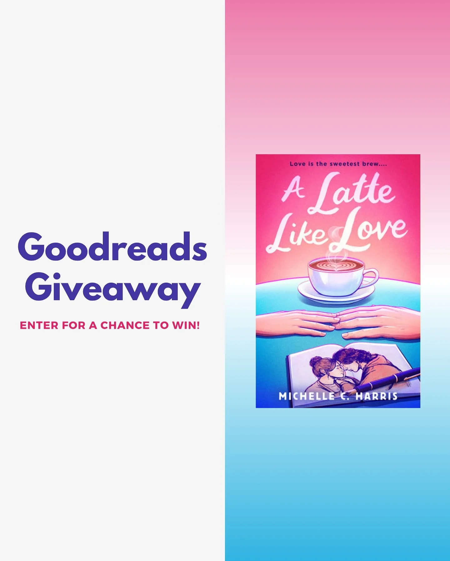 🚨GOODREADS GIVEAWAY ALERT🚨 - win an ARC of A LATTE LIKE LOVE! 

From October 1 - October 30, you can enter to win one of 20 physical advanced reading copies of A LATTE LIKE LOVE through @goodreads! The details are at the 🔗 in b&icirc;o!

Swipe for