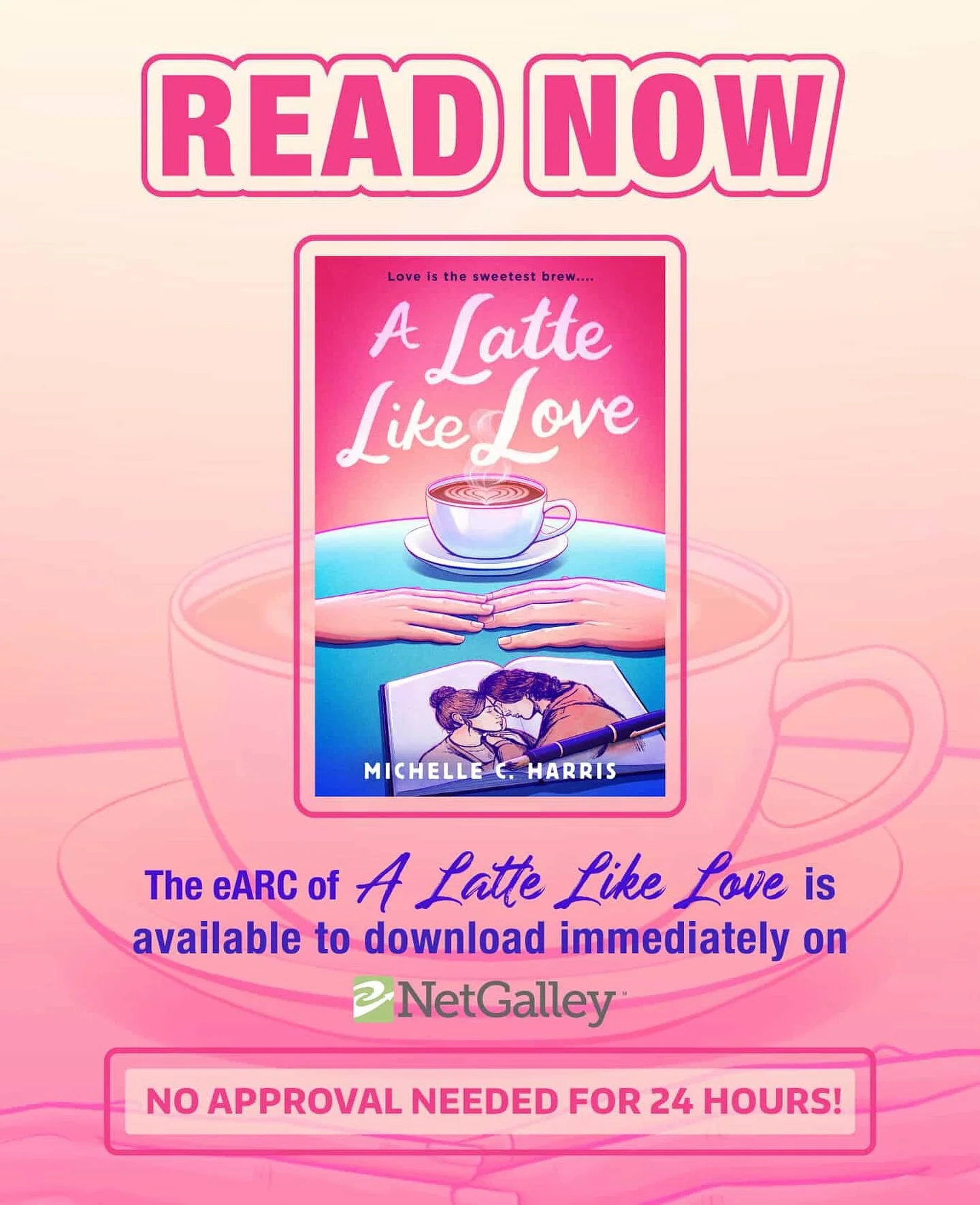 Hi, hello, yes: all kinds of exciting things are happening over here, including the latest thing - 

A LATTE LIKE LOVE is available to READ NOW for 24 hours on NetGalley! 

No approval needed, no strings attached, all you need is an account and to hi