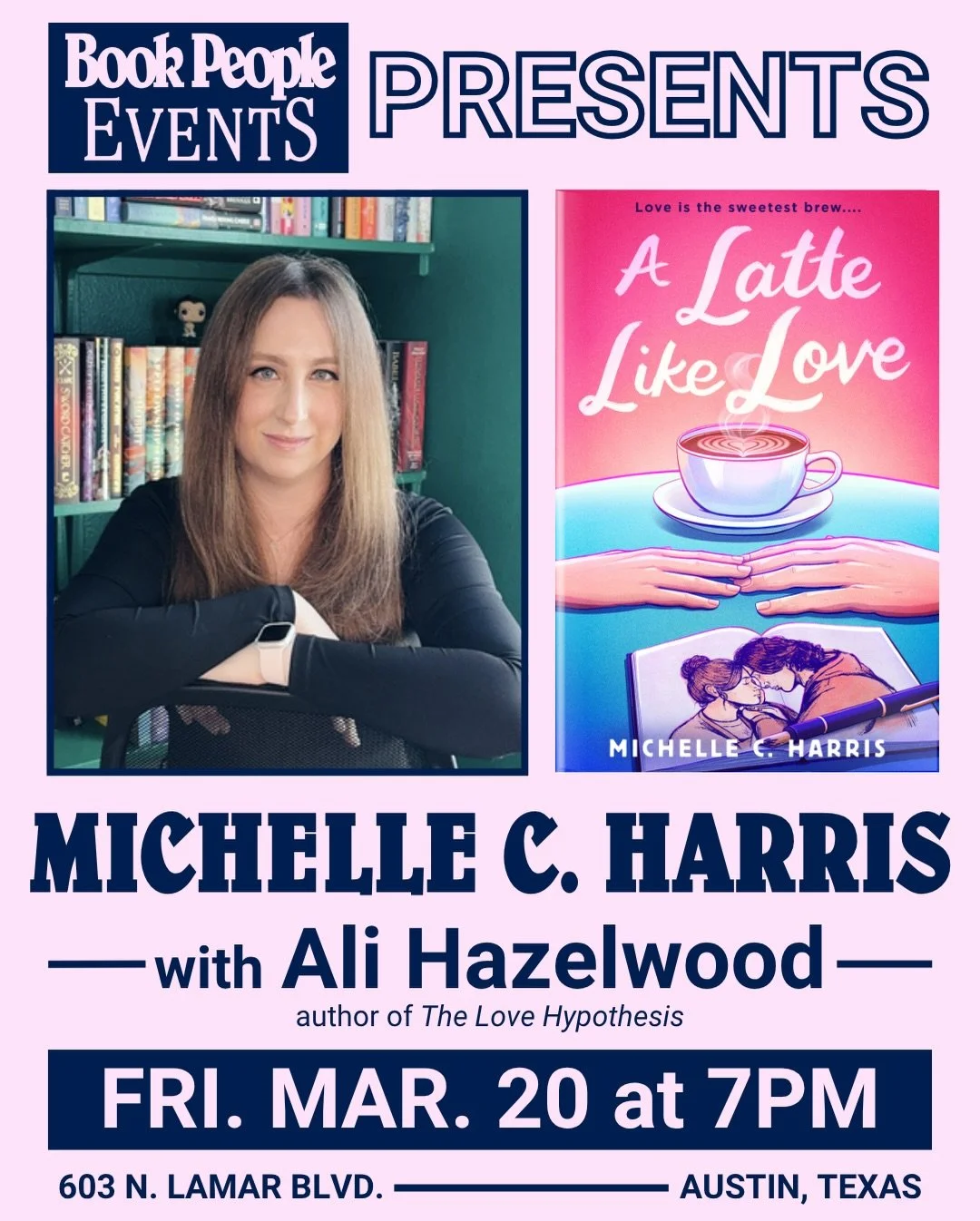 ✨BOOK LAUNCH &amp; AUTHOR SIGNING EVENT✨

I&rsquo;m so excited to announce that I will be celebrating the release of my debut novel A LATTE LIKE LOVE at @bookpeople in Austin, TX with @alihazelwood on Friday, March 20th at 7pm! 

Are you going to be 