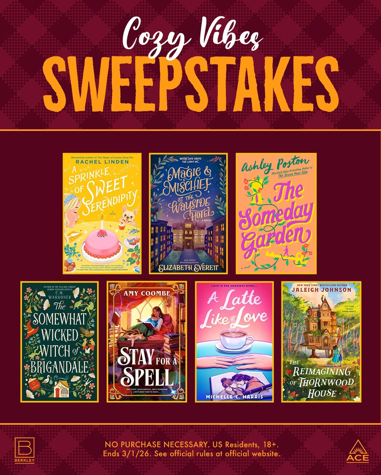 ☕️✨ COZY VIBES SWEEPSTAKES ✨☕️

SURPRISE! I&rsquo;m actually a part of TWO giveaways from @berkleyromance right now! Seven more romance books are up for grabs 💕 Each one is warm, cozy, and just a little magical in different ways.

This giveaway is o