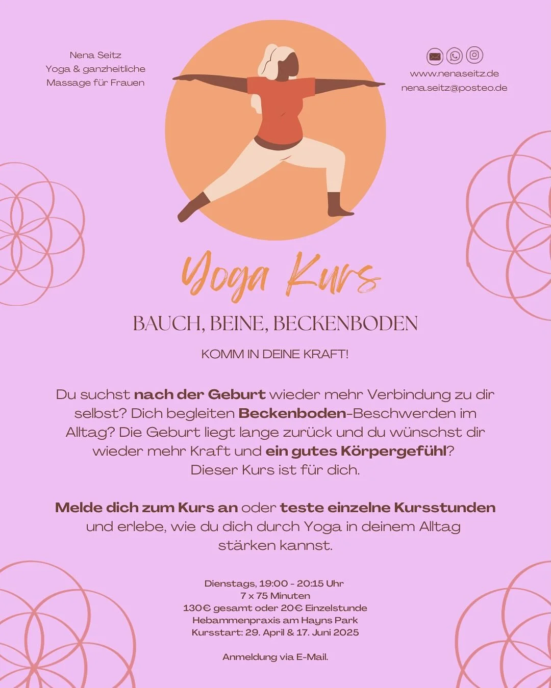 👉 Eine Aktualisierung zum Yogakurs "Bauch, Beine, Beckenboden" in der Hebammenpraxis am Hayns Park.
🧘🏽‍♀️Du bist noch unsicher, ob der Kurs etwas für dich ist? Dann kannst du dir ab jetzt eine oder mehrere einzelne Stunden buch
