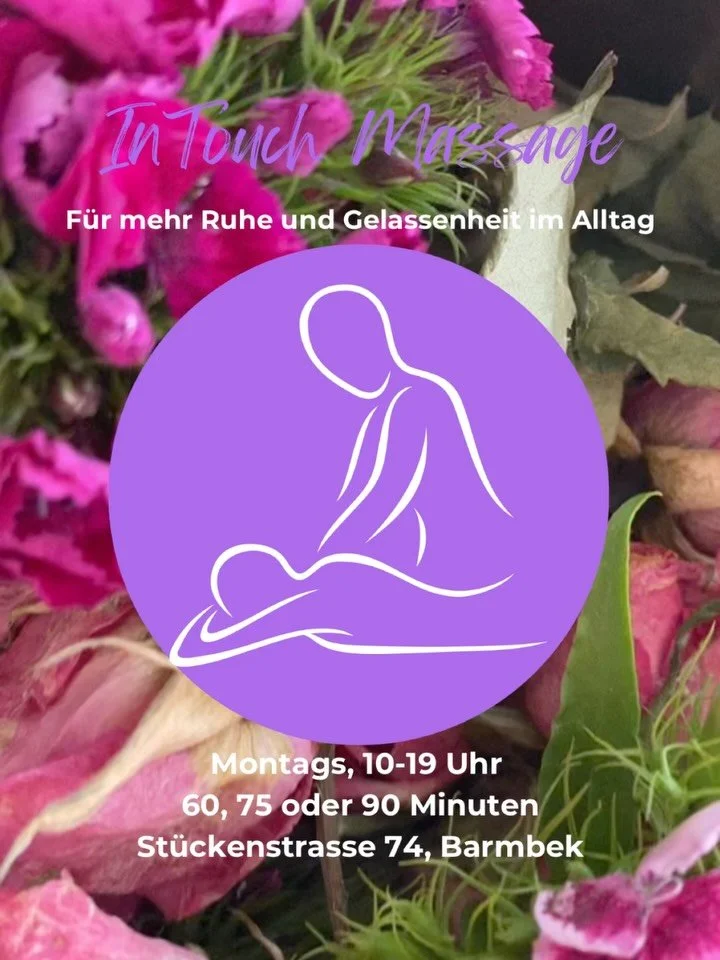 Frauen- &amp; Schwangerenmassage 🤍

In den R&auml;umen der
InTouch Massageschule
📍 St&uuml;ckenstra&szlig;e 74, Hamburg-Barmbek

Ich biete Massagen von 60&ndash;90 Minuten an &ndash;
inklusive Vor- und Nachgespr&auml;ch und Zeit zum An- und Ausklei