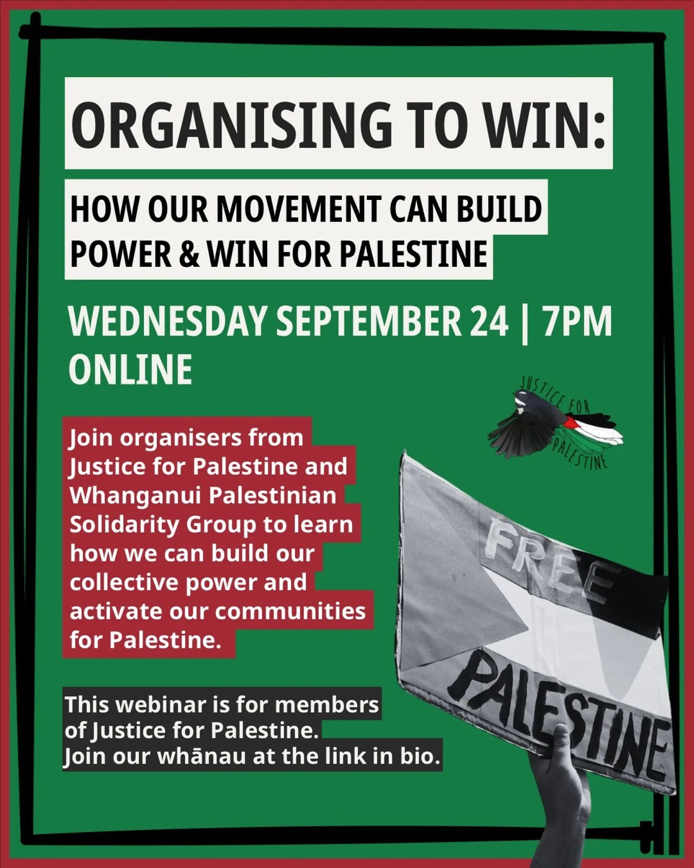 Join us next Wednesday evening as our experienced community organisers share their expertise and stories on building power and organising to win for 🇵🇸 

FYI: This education session will be held as part of our monthly members meeting. You can join 
