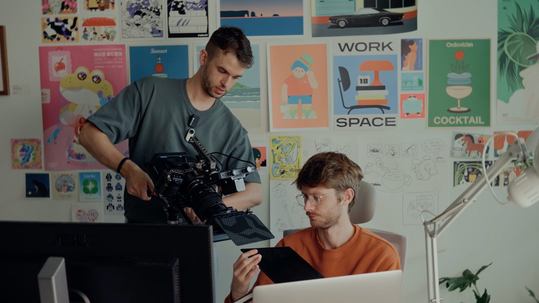 camera operator on set for commercial video shoot