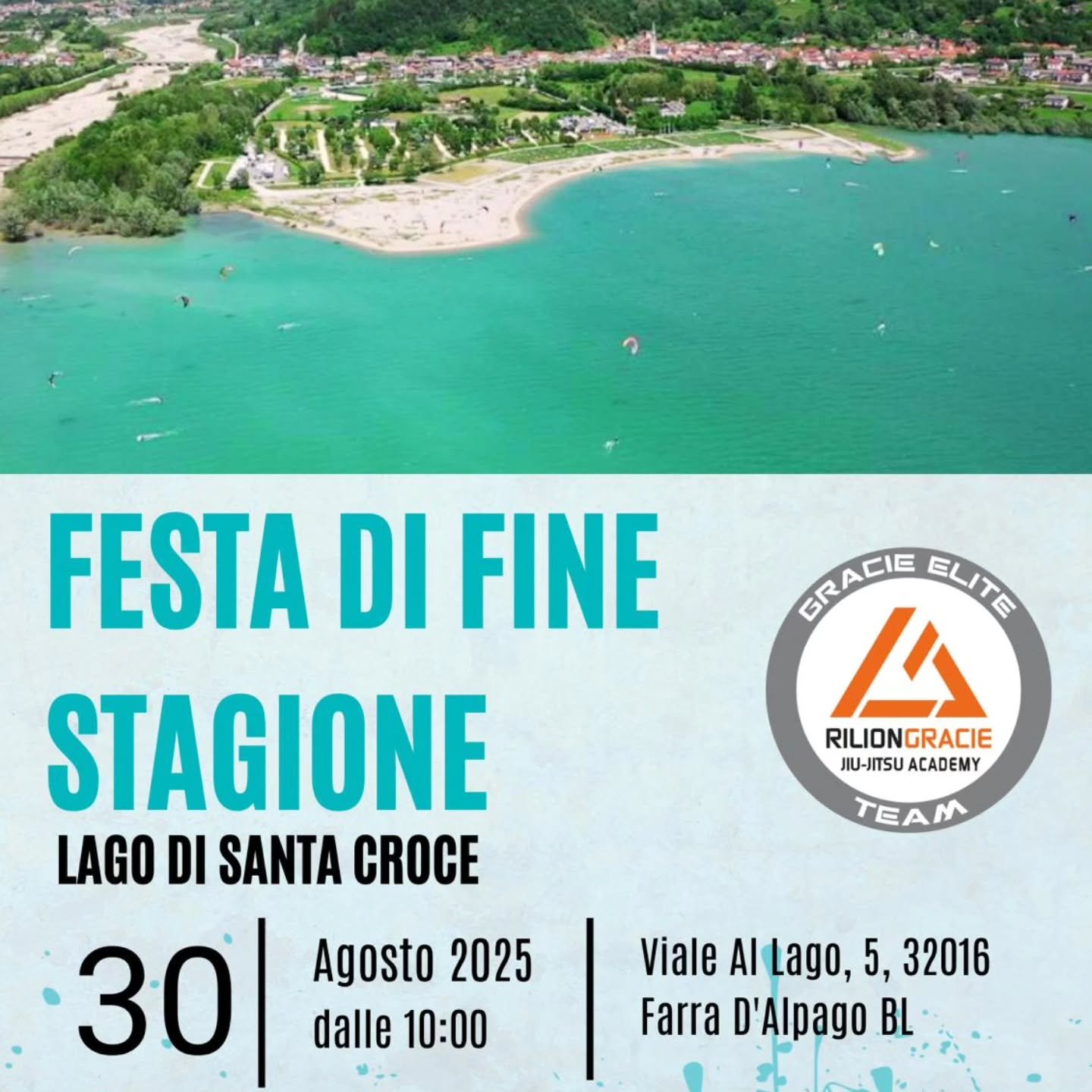 Invito speciale ai soci di Rilion Gracie Italia
Ciao a tutti,
Che ne dite di scambiare il tatami con la sabbia e il sole? Per rinfrescarci da questa estate di allenamenti e divertirci insieme, abbiamo organizzato una giornata speciale al Lago di Sant