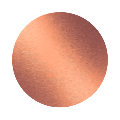 Round metallic rose gold surface with a brushed finish.