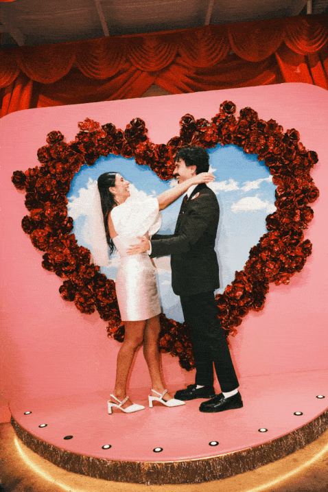 A couple's first kiss at their wedding at The Altar Electric