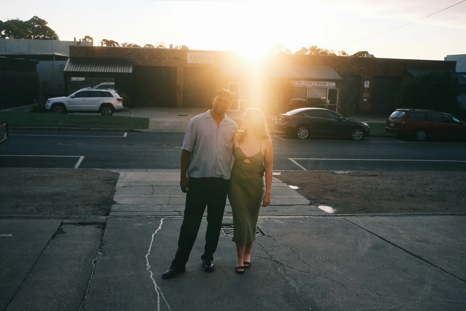 a bride and groom posing at a wedding venue in Mornington
