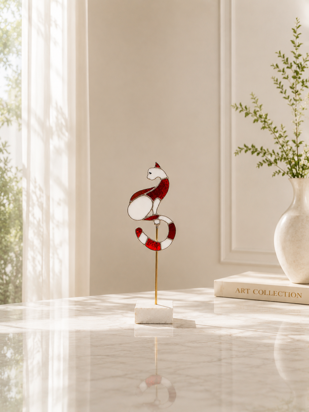 sol-red-white-stained-glass-cat-sculpture-marble-interior.png