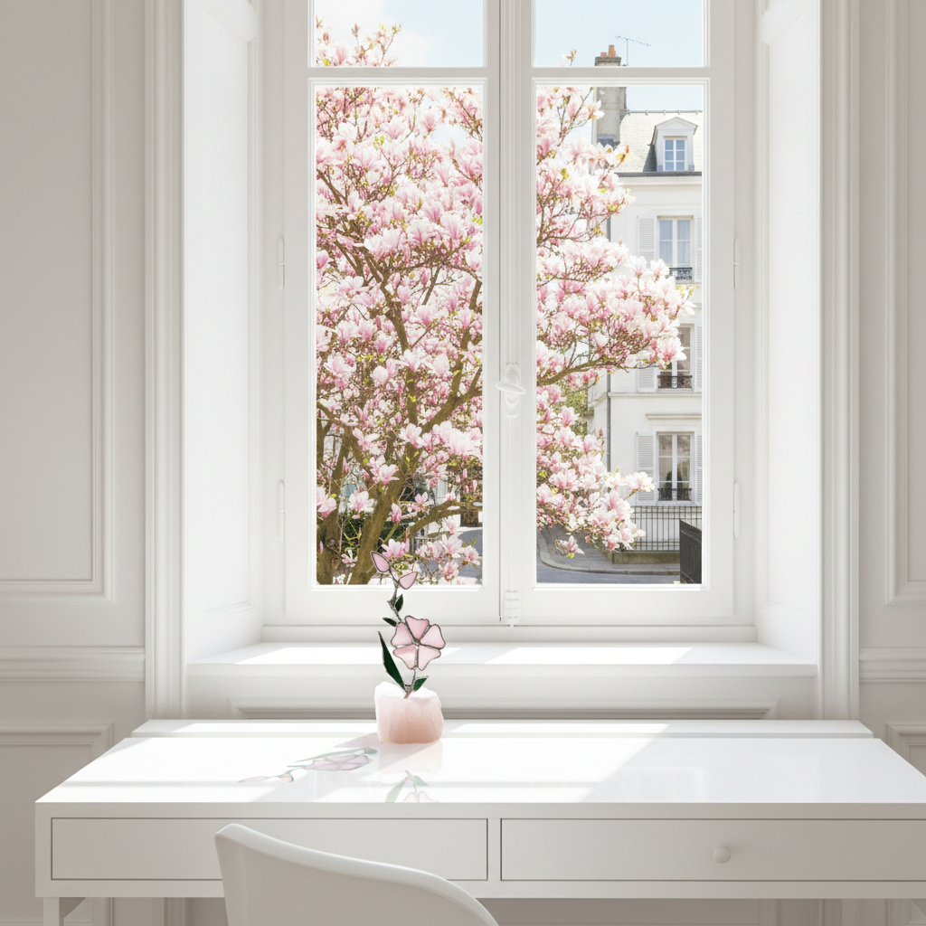 Marie ART Gallery — Sakura handmade stained glass Japanese cherry blossom branch art piece, presented as an exclusive premium gift.