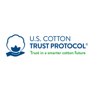 U.S. Cotton Trust Protocol logo with a cloud, a cotton blossom, and a hand, and the text 'U.S. Cotton Trust Protocol' with the slogan 'Trust in a smarter cotton future'.