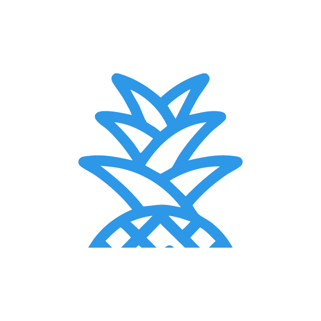 Blue outline drawing of a pineapple.