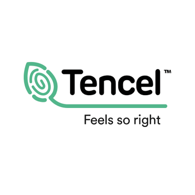 TENCEL logo with a abstract green spiral connected to the brand name and the slogan 'Feels so right' underneath.