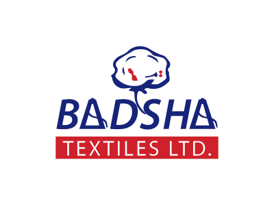 Logo of BADSHA Textiles Ltd., featuring a stylized cotton ball illustration with red and blue accents, and the company name in bold blue and red text.