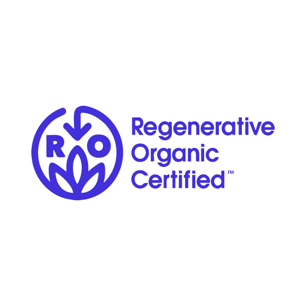 Regenerative Organic Certified logo with a purple circular emblem and text