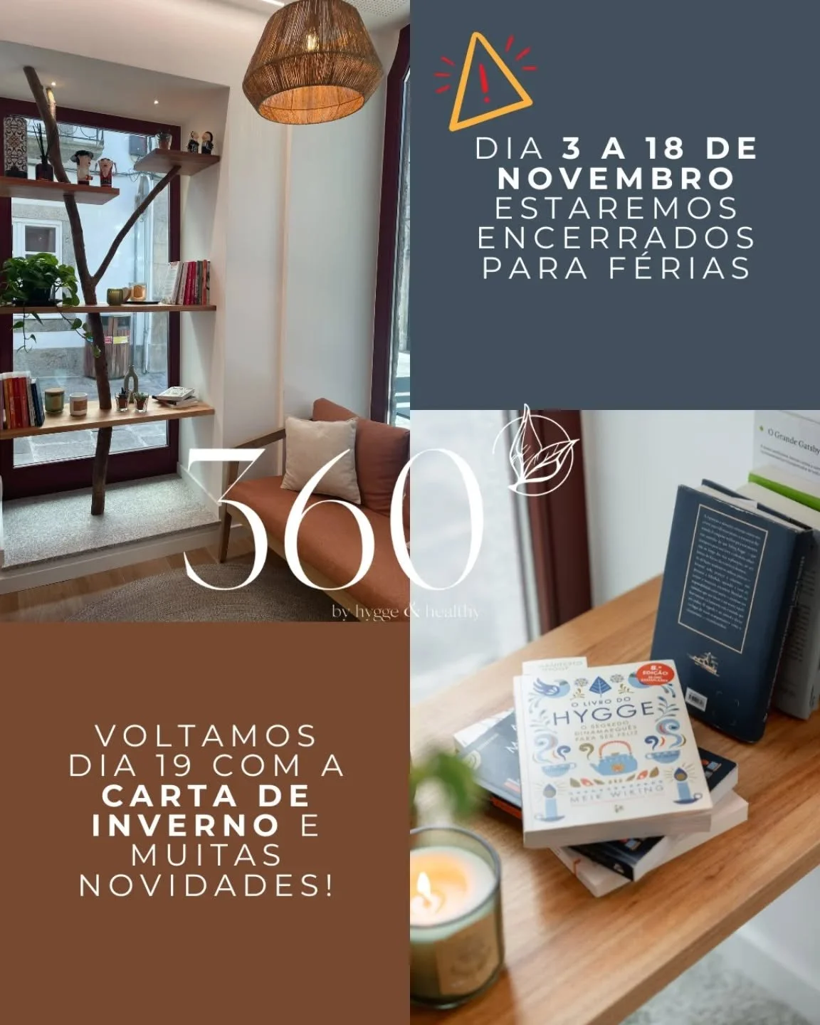 O 360&deg; vai de f&eacute;rias de 3 a 18 de novembro! ⛱️⛱️

Aproveita estes &uacute;ltimos dias para provar aquele prato especial da nossa carta de ver&atilde;o que ainda n&atilde;o experimentaste ✨ 

Este &eacute; o momento para viver a experi&ecir