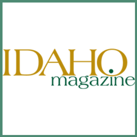 Logo of Idaho Magazine with the words "IDAHO" in large gold letters and "magazine" in smaller green letters underneath.