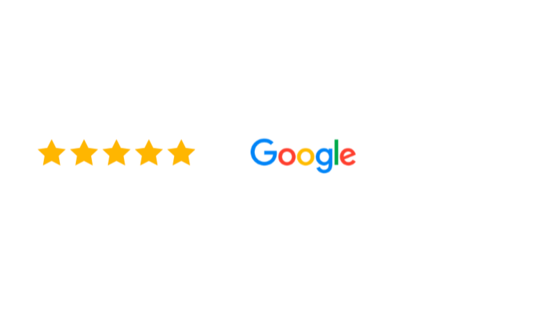 Google logo with five yellow stars underneath.