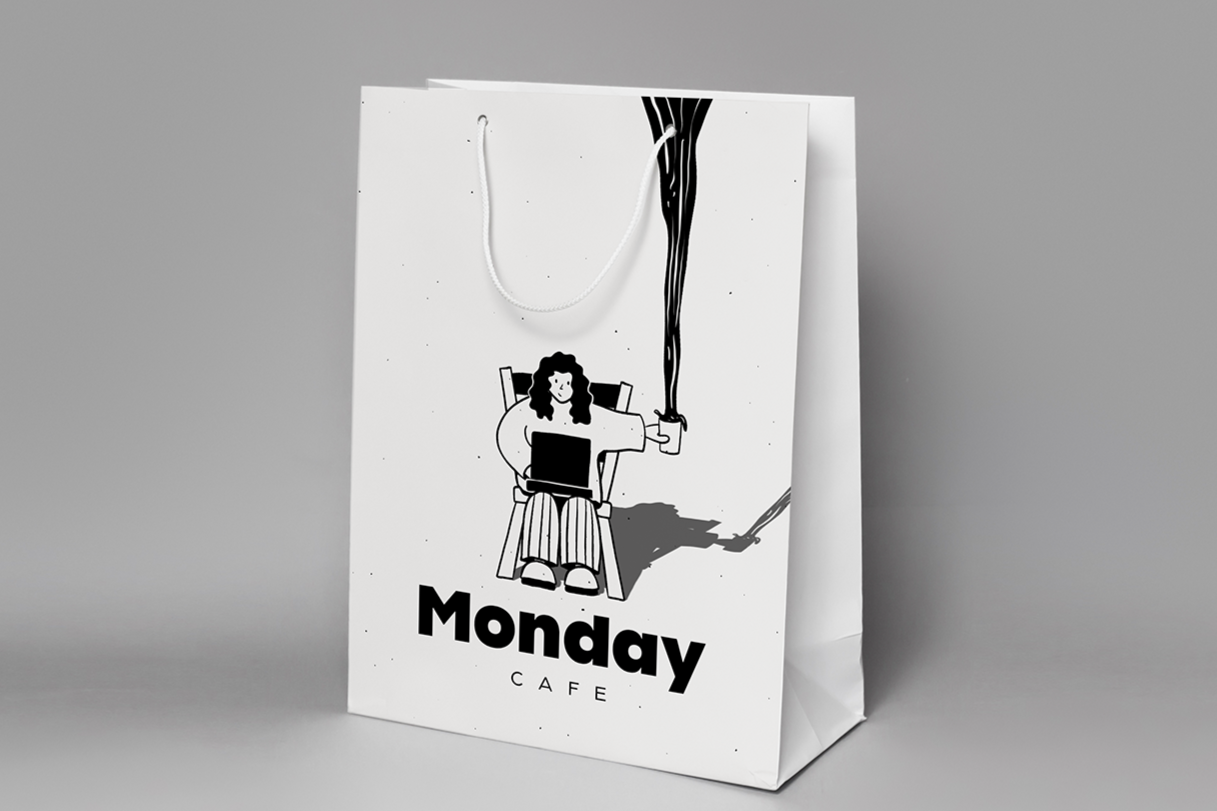 Minimalistic cafe takeaway packaging design with bespoke illustration