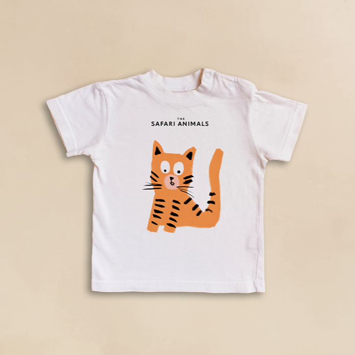 Bold and fun placement print tiger illustration design for Kidswear, childrenswear and lifestyle products