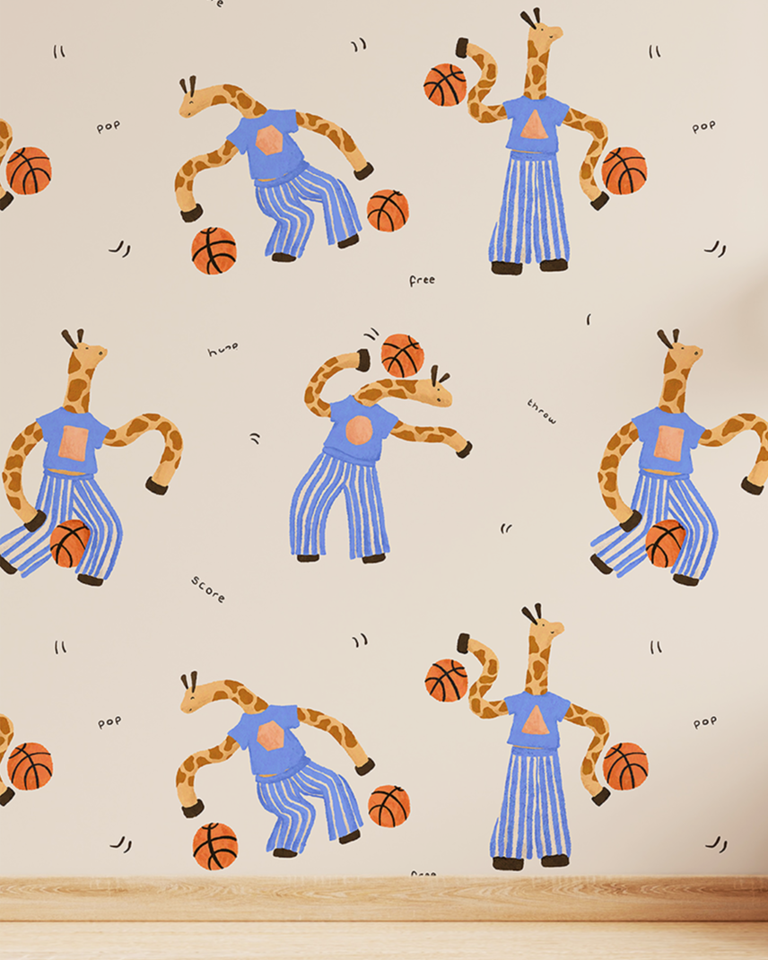 Basketball giraffe wallpaper illustration design