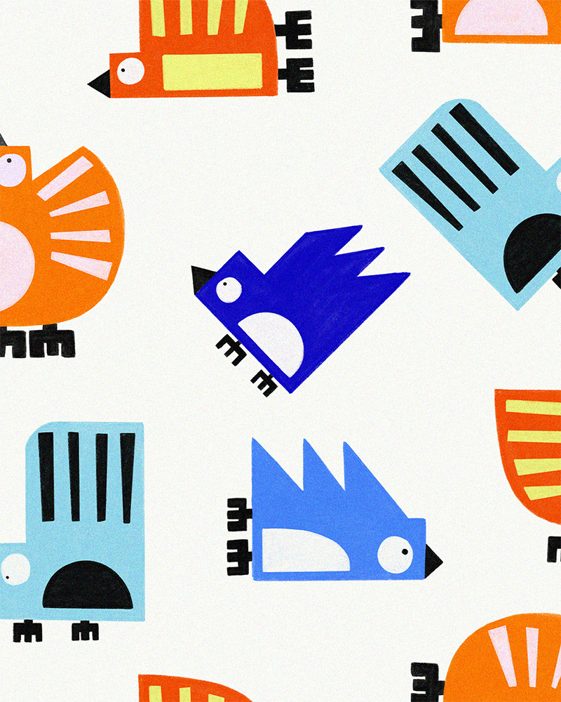Bold and Colourful geometric bird design all over print