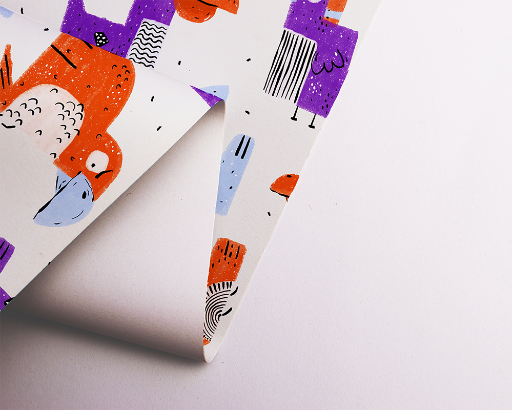Bold colourful bird print on wrapping paper design