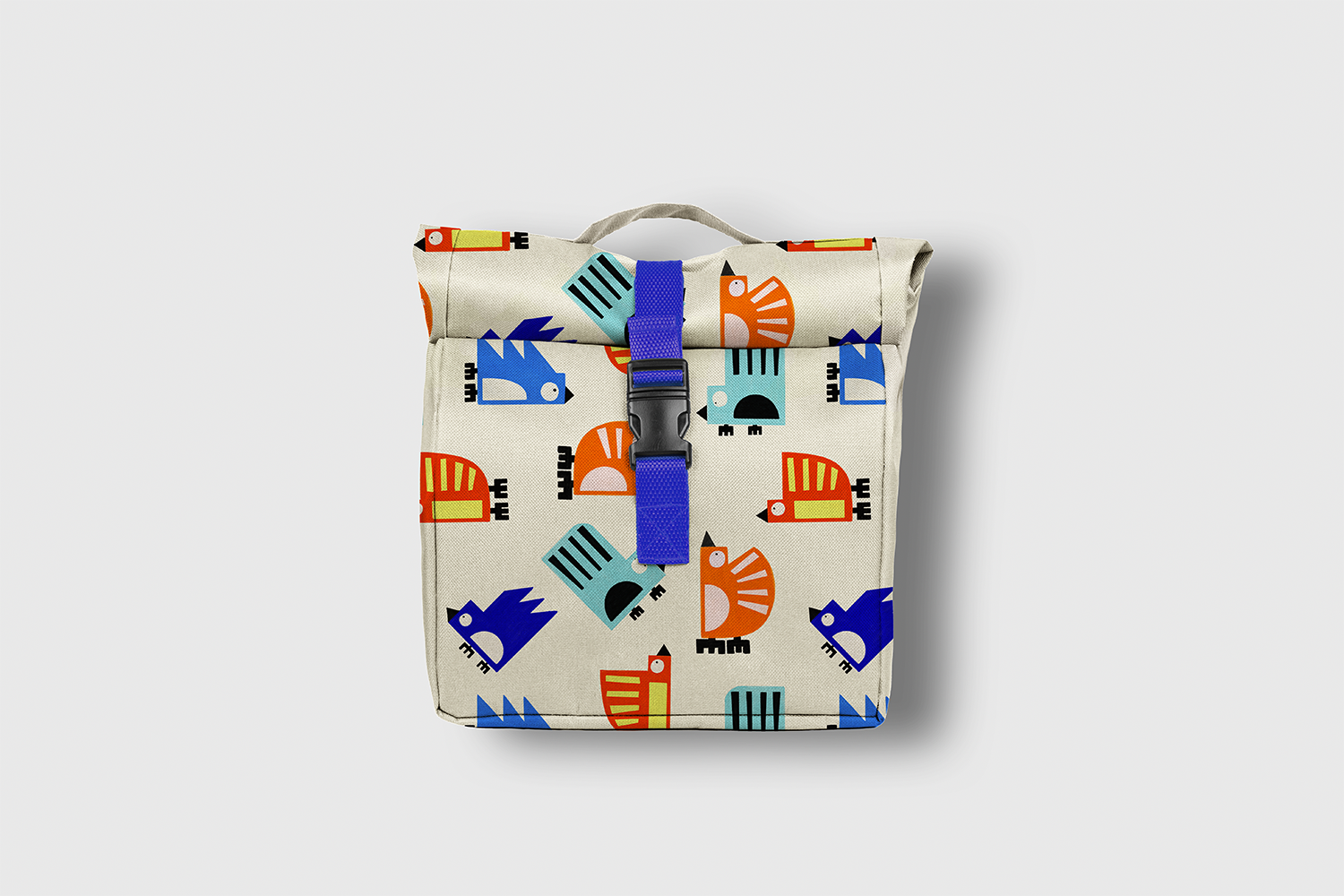 Bold and Colourful geometric bird design all over print on a bag, also great for childrenswear and lifestyle products and
