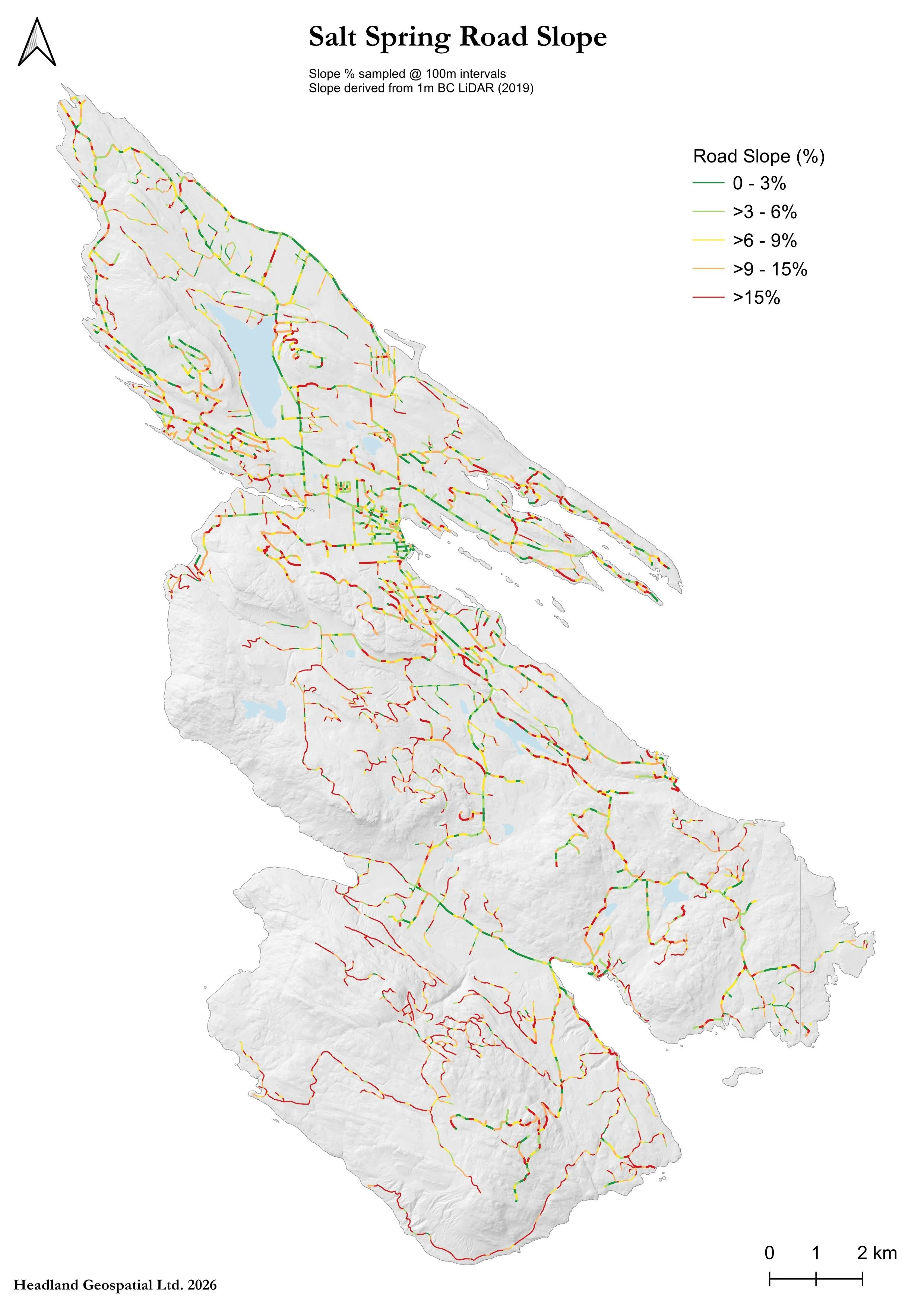 Extracting Per-Segment Road Slope from a 1m LiDAR DEM: a Salt Spring Case Study