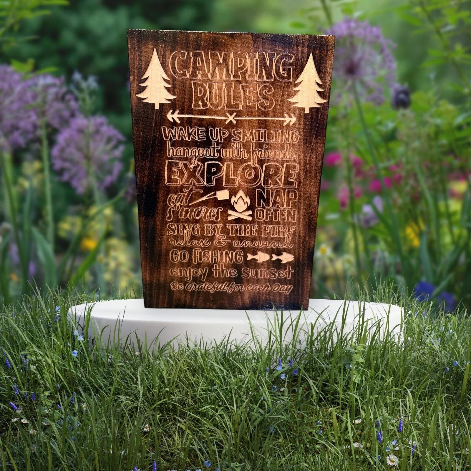Rustic Camping Rules Wooden Sign