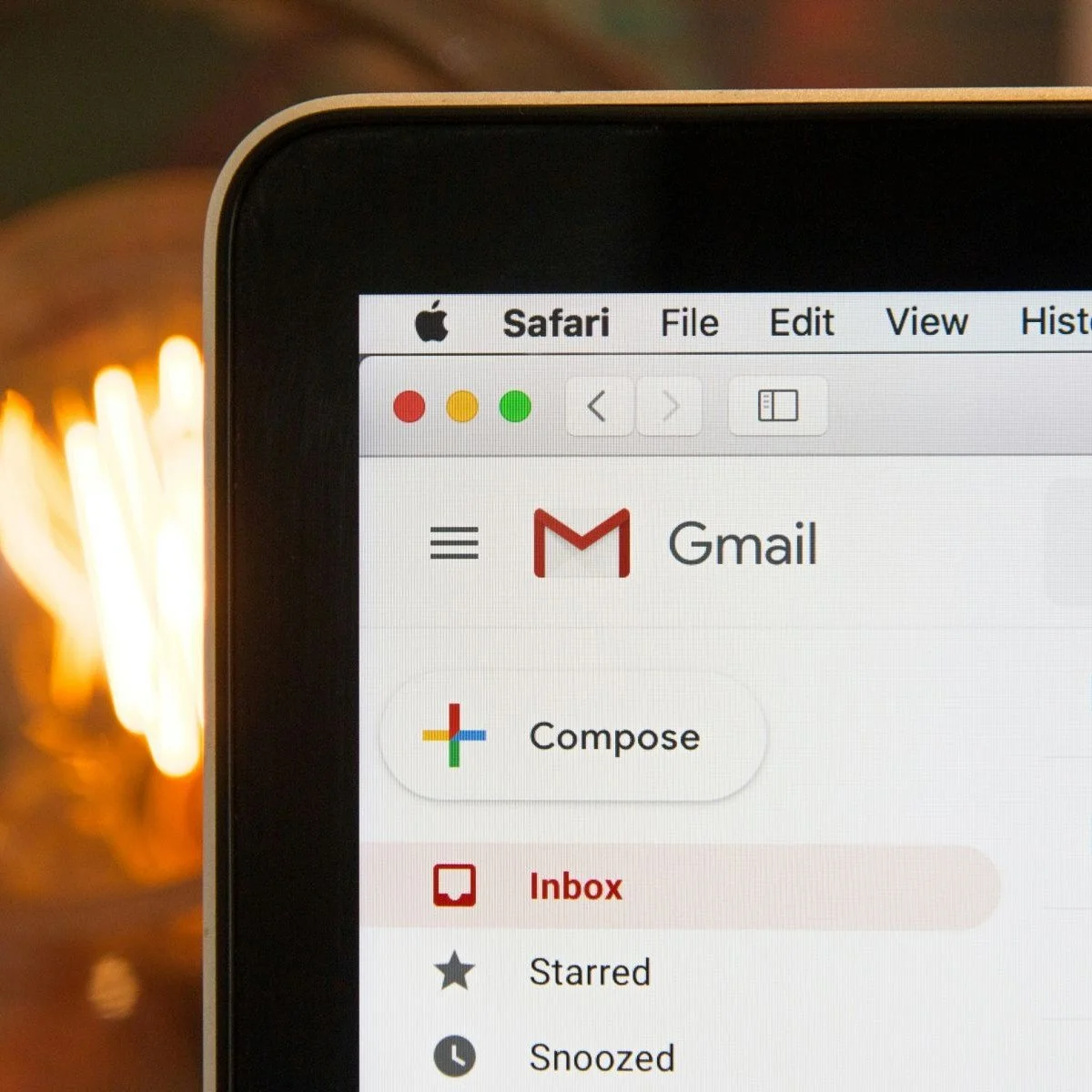 Photo of the top left corner of a screen, showing a Gmail inbox, where a newsletter might land.