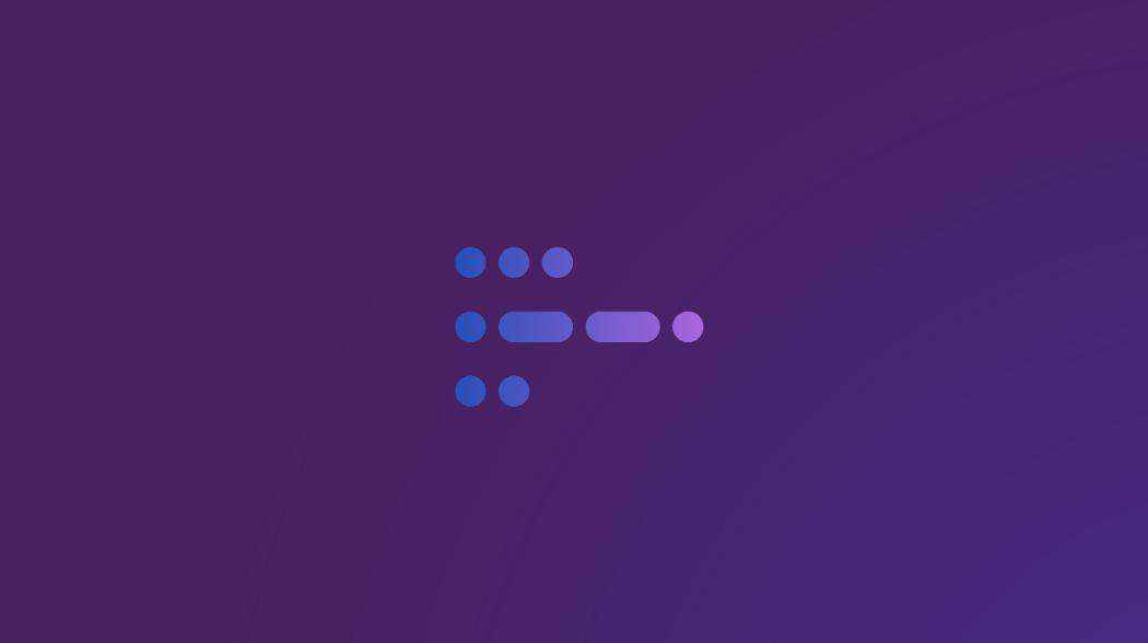Digital abstract background with blue and purple dots forming a stylized arrow pointing right.